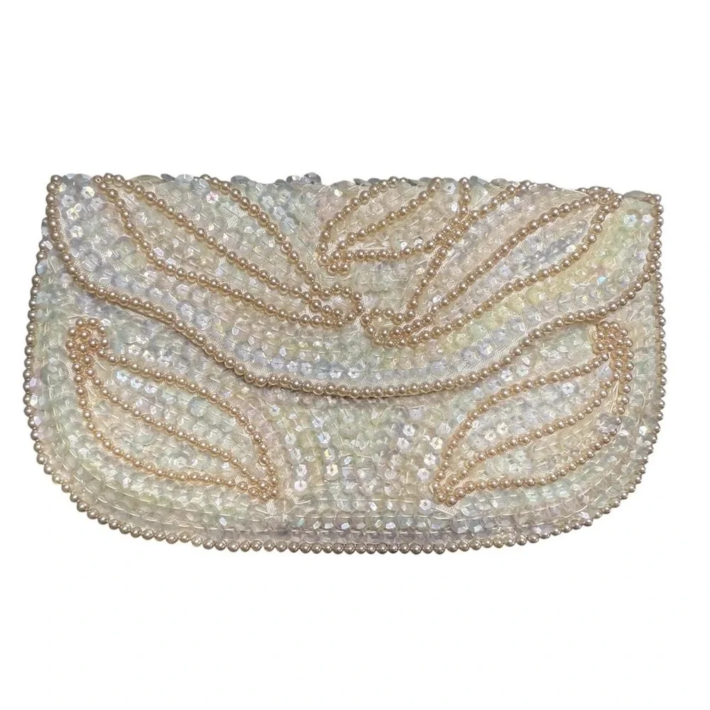 Vintage Beaded Clutch – Iridescent Sequins – Made‎ in Japan Formal Evening Bag